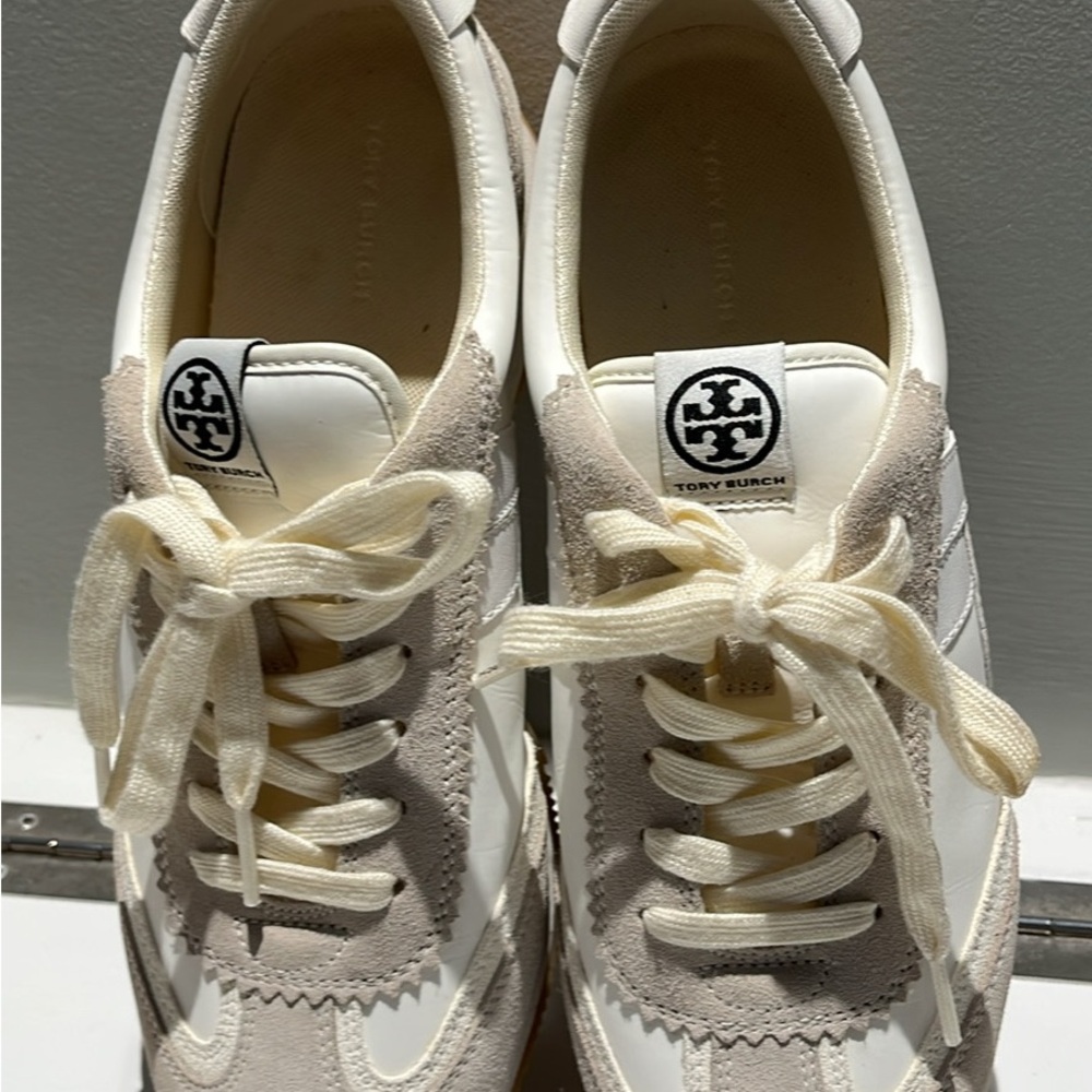 Tory Burch White and Tan Sneakers